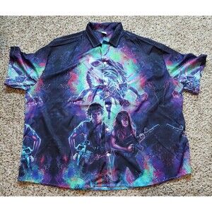 Aliens & Terminator 2 Shirt Graphic Men's 5XL Button Down Short Sleeve